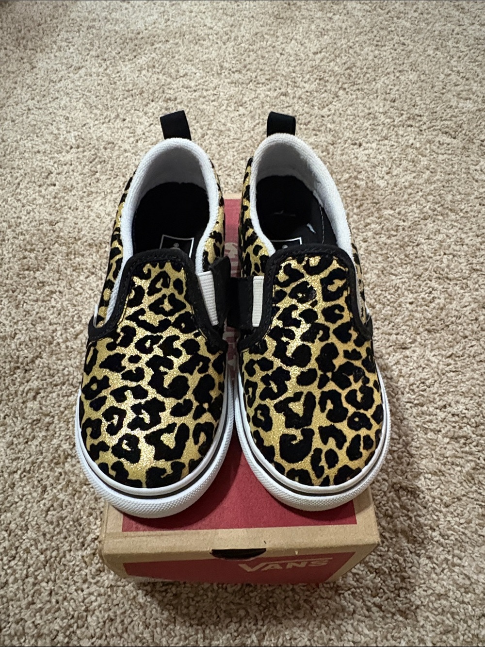 Vans Kids Slip-On Sneakers — Gold and Black Leopard Print